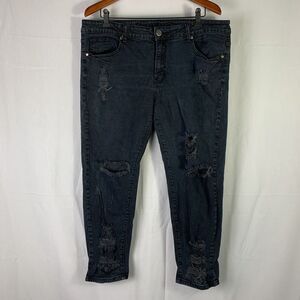 Street Denim Jeans Women's 13/14 Mid Rise Distressed Black Denim Street Wear